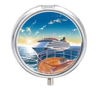 Pill Box Portable Summer Sea Cruise Pill Case Cute Pill Organizer for Vitamins Supplements