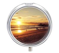 Pill Box Portable Sunset Beach Pill Case Cute Pill Organizer for Vitamins Supplements