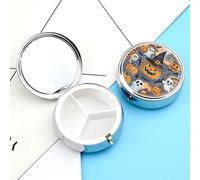 Pill Box Portable The Wandering Ghost Pill Organizer Travel Pill Case for Pocket Or Purse Medicine Pill Container with Mirror 3 Compartments Daily Medicine Organizer