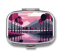 Pill Box Portable Trees by The Lake Pill Organizer Travel Pill Case for Pocket Or Purse Medicine Pill Container with Mirror 2 Compartments Daily Medicine Organizer