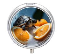 Pill Box Portable Turtles Emerging from Oranges Pill Case Cute Pill Organizer for Vitamins Supplements