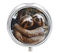 Pill Box Portable Two Sloths Hugging Pill Case Cute Pill Organizer for Vitamins Supplements