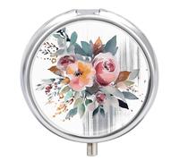 Pill Box Portable Watercolor Floral Pill Case Cute Pill Organizer for Vitamins Supplements
