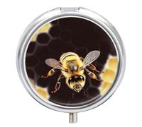 Pill Box Portable Wild Animal Bee Pill Organizer Travel Pill Case for Pocket Or Purse Medicine Pill Container with Mirror 3 Compartments Daily Medicine Organizer
