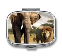 Pill Box Portable Wild Animals Pill Organizer Travel Pill Case for Pocket Or Purse Medicine Pill Container with Mirror 2 Compartments Daily Medicine Organizer
