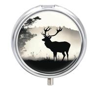 Pill Box Portable Wildlife Deer Silhouette Pill Case Cute Pill Organizer for Vitamins Supplements