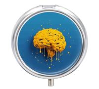 Pill Box Portable Yellow Brain Pill Case Cute Pill Organizer for Vitamins Supplements