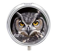 Pill Box Portable Yellow Eyed Owl Pill Case Cute Pill Organizer for Vitamins Supplements
