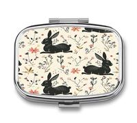 Pill Box Rabbit Outline Pattern 2 Compartment Medicine Pill Case Portable Metal Travel Medicine Box for Pocket Or Purse