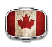 Pill Box Retro Canada Flag Travel Pill Organizer 2-Compartment Portable Medicine Case with Mirror Design for Vitamins, Jewelry & Essentials Durable Pocket Pillbox for Purse, Camping