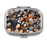 Pill Box Rocks and Pebbles Travel Pill Organizer 2-Compartment Portable Medicine Case with Mirror Design for Vitamins, Jewelry & Essentials Durable Pocket Pillbox for Purse, Camping