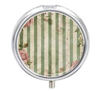 Pill Box Roses and Green Plants Round Metal Pill Case with 3 Compartments Portable Mini Medicine Drug Holder Travel Medicine Tablet Vitamin Holder Organizer