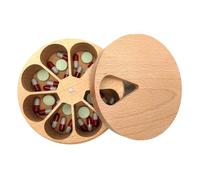 Pill Box Round 7 Day Pill Organiser Wood Storage Container Weekly Pill Dispenser Tablets Box with Lid Kitchen Spices Container for Pill