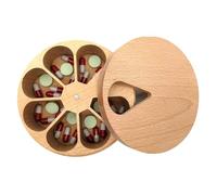 Pill Box Round 7 Day Wooden Pill Organiser Weekly Pill Dispenser Tablets Box with Lid Kitchen Spices Container, Pill case