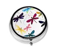 Pill Box Round Colorful Dragonfly Cute Small Pill Box 3 Compartments Purse Pill Box Portable Pill Box for Containing Vitamins Medicine Fish Oil Supplements