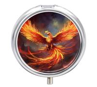 Pill Box Round Metal Pill Case 3 Compartment Portable Fantasy Phoenix Pill Organizer Travel Pillbox for Pocket Purse Cute Pill Container Holder for Vitamins Medication Fish Oil