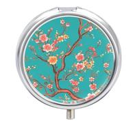 Pill Box Round Metal Pill Case 3 Compartment Portable Turquoise Blue Flower Pill Organizer Travel Pillbox for Pocket Purse Cute Pill Container Holder for Vitamins Medication Fish Oil
