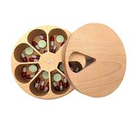 Pill Box Round Travel Pill Box Medication Organizer 7 Day Wooden Pill Organiser Weekly Pill Dispenser Tablets Box with Lid Kitchen Spices Container
