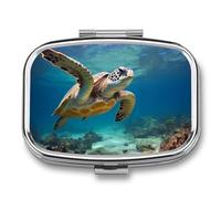 Pill Box Sea Turtle Travel Pill Organizer 2-Compartment Portable Medicine Case with Mirror Design for Vitamins, Jewelry & Essentials Durable Pocket Pillbox for Purse, Camping