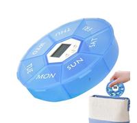 Pill Box, Seven Compartments Organizer with Built-in Timer, Medicine Container with Reminder for Daily Use Travel Home Work Hospital Outdoor