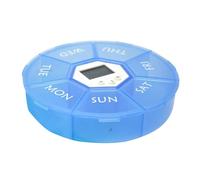 Pill Box | Seven Compartments Organizer with Integrated Timer, Medication Holder with Pocket Reminder for Home Office Travel Day Evening