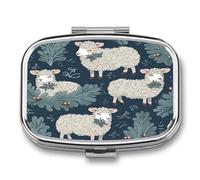 Pill Box Sheep and Holly Tree 2 Compartment Medicine Pill Case Portable Metal Travel Medicine Box for Pocket Or Purse