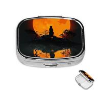 Pill Box Small Medicine Organizer with 2 Compartments A cat in The Dark Pill Case for Pocket or Purse Mini Metal Pill Holder Portable Travel Pill Container to Hold Supplements Vitamins