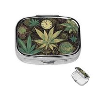 Pill Box Small Medicine Organizer with 2 Compartments A Puff in Time Weed Marijuana Pill Case for Pocket or Purse Mini Metal Pill Holder Portable Travel Pill Container to Hold Supplements Vitamins