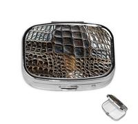 Pill Box Small Medicine Organizer with 2 Compartments Alligator Skin Pill Case for Pocket or Purse Mini Metal Pill Holder Portable Travel Pill Container to Hold Supplements Vitamins