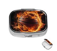 Pill Box Small Medicine Organizer with 2 Compartments Basketball on fire Pill Case for Pocket or Purse Mini Metal Pill Holder Portable Travel Pill Container to Hold Supplements Vitamins