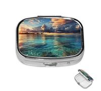 Pill Box Small Medicine Organizer with 2 Compartments Beautiful View of The sea Pill Case for Pocket or Purse Mini Metal Pill Holder Portable Travel Pill Container to Hold Supplements Vitamins
