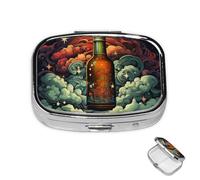 Pill Box Small Medicine Organizer with 2 Compartments Beer Pill Case for Pocket or Purse Mini Metal Pill Holder Portable Travel Pill Container to Hold Supplements Vitamins