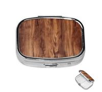 Pill Box Small Medicine Organizer with 2 Compartments Brown Wood Grain Pill Case for Pocket or Purse Mini Metal Pill Holder Portable Travel Pill Container to Hold Supplements Vitamins