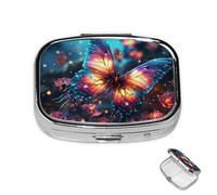 Pill Box Small Medicine Organizer with 2 Compartments Butterfly in The Milky Way Pill Case for Pocket or Purse Mini Metal Pill Holder Portable Travel Pill Container to Hold Supplements Vitamins