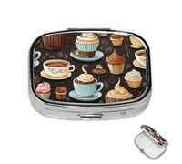 Pill Box Small Medicine Organizer with 2 Compartments Coffee and Sweets Sugar Chocolate Pill Case for Pocket or Purse Mini Metal Pill Holder Portable Travel Pill Container to Hold Supplements Vitamins