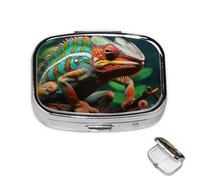 Pill Box Small Medicine Organizer with 2 Compartments Cute Chameleon Pill Case for Pocket or Purse Mini Metal Pill Holder Portable Travel Pill Container to Hold Supplements Vitamins