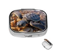 Pill Box Small Medicine Organizer with 2 Compartments Cute Sea Turtle Pill Case for Pocket or Purse Mini Metal Pill Holder Portable Travel Pill Container to Hold Supplements Vitamins