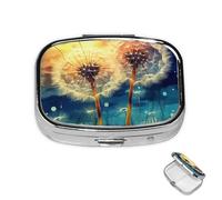Pill Box Small Medicine Organizer with 2 Compartments Dandelion DIY Drawing Paint Pill Case for Pocket or Purse Mini Metal Pill Holder Portable Travel Pill Container to Hold Supplements Vitamins