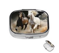 Pill Box Small Medicine Organizer with 2 Compartments Horse Passing Through The Clouds Pill Case for Pocket or Purse Mini Metal Pill Holder Portable Travel Pill Container to Hold Supplements Vitamins