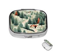 Pill Box Small Medicine Organizer with 2 Compartments House in The Forest Pill Case for Pocket or Purse Mini Metal Pill Holder Portable Travel Pill Container to Hold Supplements Vitamins