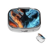 Pill Box Small Medicine Organizer with 2 Compartments Ice and Fire Dragons Pill Case for Pocket or Purse Mini Metal Pill Holder Portable Travel Pill Container to Hold Supplements Vitamins