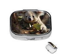 Pill Box Small Medicine Organizer with 2 Compartments Koala on The Tree Pill Case for Pocket or Purse Mini Metal Pill Holder Portable Travel Pill Container to Hold Supplements Vitamins