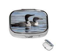 Pill Box Small Medicine Organizer with 2 Compartments Loon Birds Pill Case for Pocket or Purse Mini Metal Pill Holder Portable Travel Pill Container to Hold Supplements Vitamins