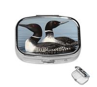 Pill Box Small Medicine Organizer with 2 Compartments Loon Birds Pill Case for Pocket or Purse Mini Metal Pill Holder Portable Travel Pill Container to Hold Supplements Vitamins
