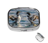 Pill Box Small Medicine Organizer with 2 Compartments Loon Birds Pill Case for Pocket or Purse Mini Metal Pill Holder Portable Travel Pill Container to Hold Supplements Vitamins