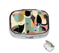 Pill Box Small Medicine Organizer with 2 Compartments Mid-Century Modern Art Cat Pill Case for Pocket or Purse Mini Metal Pill Holder Portable Travel Pill Container to Hold Supplements Vitamins