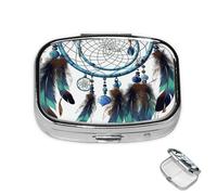 Pill Box Small Medicine Organizer with 2 Compartments Native American Dream Catcher Pill Case for Pocket or Purse Mini Metal Pill Holder Portable Travel Pill Container to Hold Supplements Vitamins