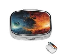 Pill Box Small Medicine Organizer with 2 Compartments Nebula Image Pill Case for Pocket or Purse Mini Metal Pill Holder Portable Travel Pill Container to Hold Supplements Vitamins