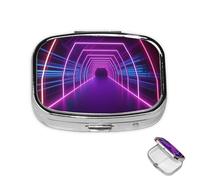 Pill Box Small Medicine Organizer with 2 Compartments Neon Lights Tunnel Pill Case for Pocket or Purse Mini Metal Pill Holder Portable Travel Pill Container to Hold Supplements Vitamins