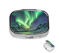 Pill Box Small Medicine Organizer with 2 Compartments Northern Lights Pill Case for Pocket or Purse Mini Metal Pill Holder Portable Travel Pill Container to Hold Supplements Vitamins
